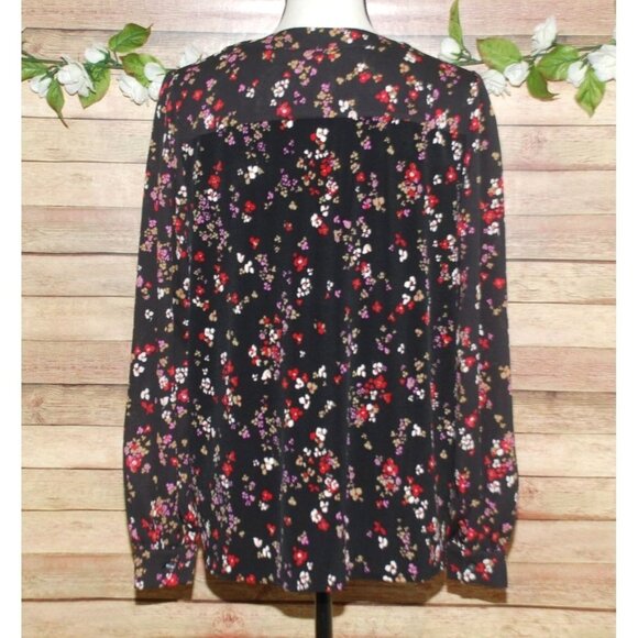 Ann Taylor Ladies Black Floral Long Sleeve Blouse Size S Button Up Ruffle Front - Picture 6 of 10